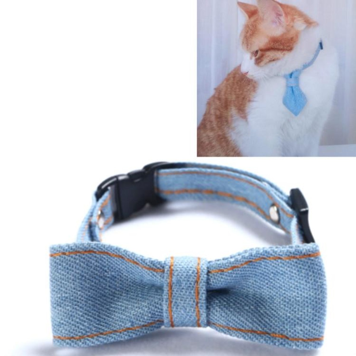 Pet Cowboy Bow Tie Collar Cats Dogs Adjustable Tie Collars Pet Accessories Supplies, Size:S 16-32cm, Style:Big Bowknot(Light Blue)
