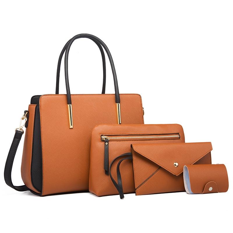 4 In 1 Fashion Color-Block Messenger Handbag Large-Capacity Bag(Brown)
