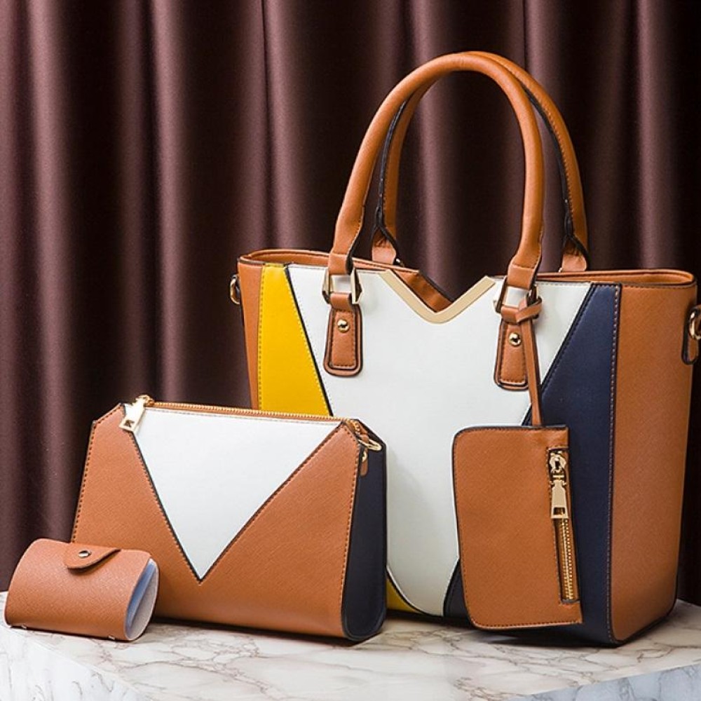 4 in 1 Fashion All-Match Diagonal Ladies Handbags Large Capacity Bag(Brown)