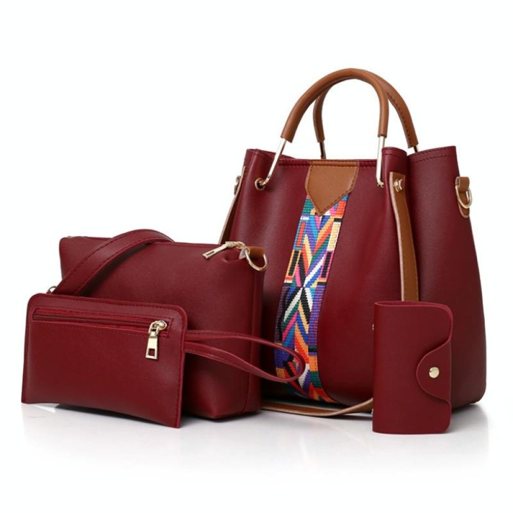 4 in 1 All-Match Messenger Handbag Ladies Fashion Large-Capacity Bag(Red Wine)