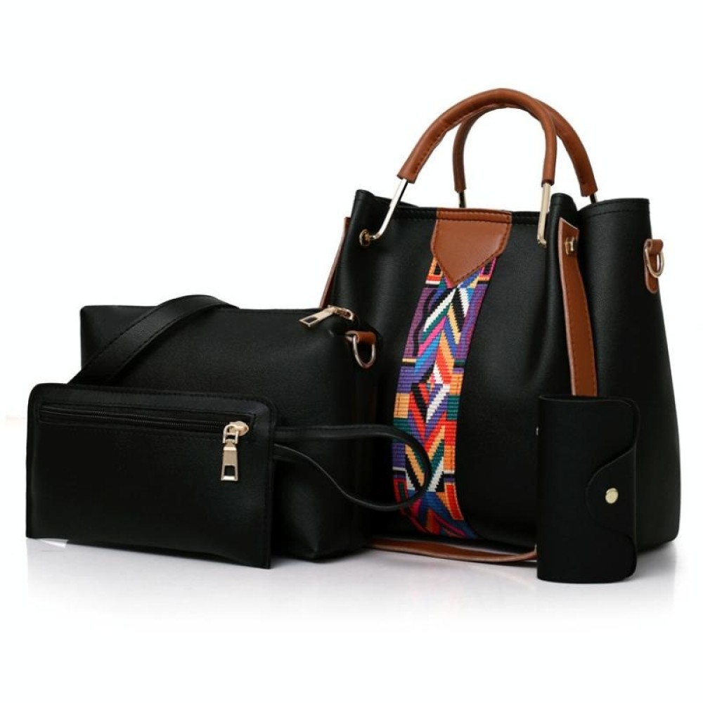 4 in 1 All-Match Messenger Handbag Ladies Fashion Large-Capacity Bag(Black)