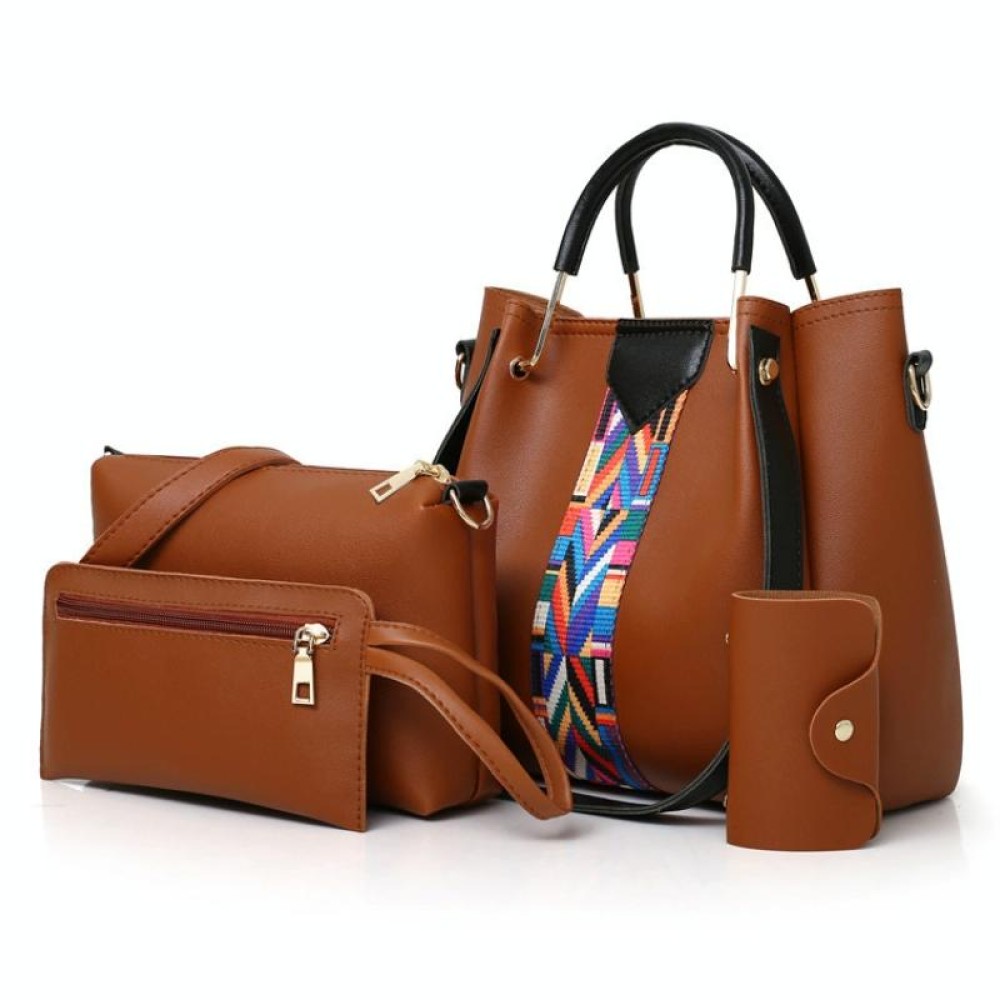 4 in 1 All-Match Messenger Handbag Ladies Fashion Large-Capacity Bag(Brown)