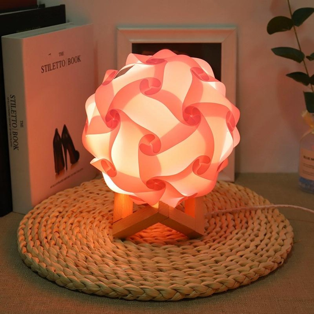 Creative Bedroom Bedside Night Light USB Round Romantic Room Decoration Lamp with Wood Base, Style: Finished Product(Pink)