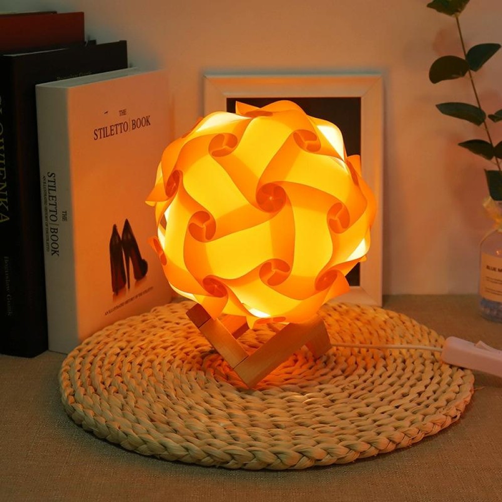 Creative Bedroom Bedside Night Light USB Round Romantic Room Decoration Lamp with Wood Base, Style: Finished Product(Orange)
