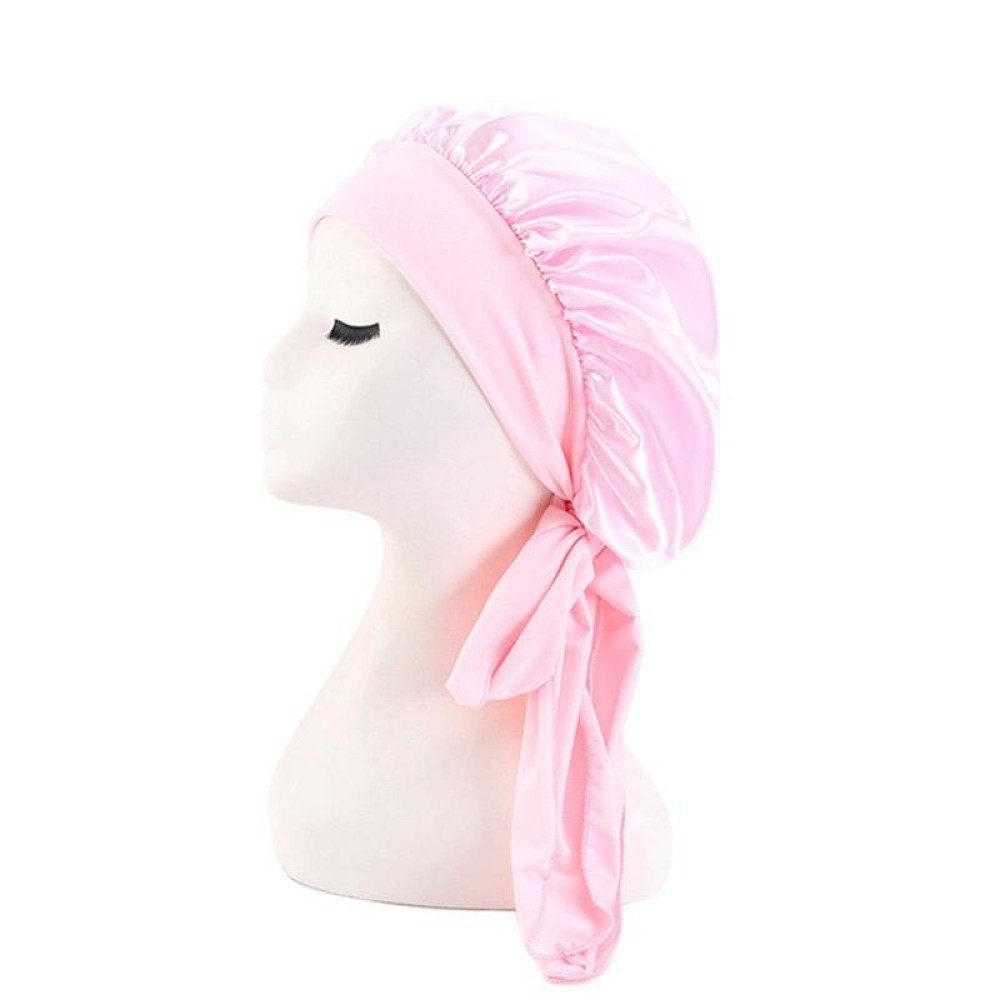 TJM-301-1 Faux Silk Adjustable Stretch Wide-Brimmed Night Hat Satin Ribbon Round Hat Shower Cap Hair Care Hat, Size: Free Size(Pink)