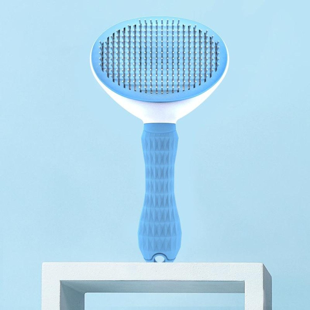 Stainless Steel Needle Automatic Cleaning Pet Hair Removal Dog Brush Pet Comb(Blue Thick Needle)