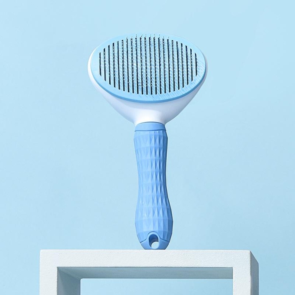 Stainless Steel Needle Automatic Cleaning Pet Hair Removal Dog Brush Pet Comb(Blue Fine Needle)
