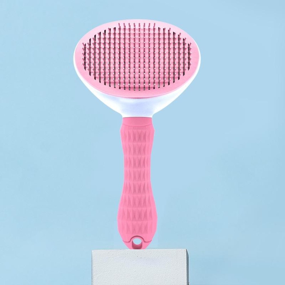 Stainless Steel Needle Automatic Cleaning Pet Hair Removal Dog Brush Pet Comb(Pink Thick Needle)