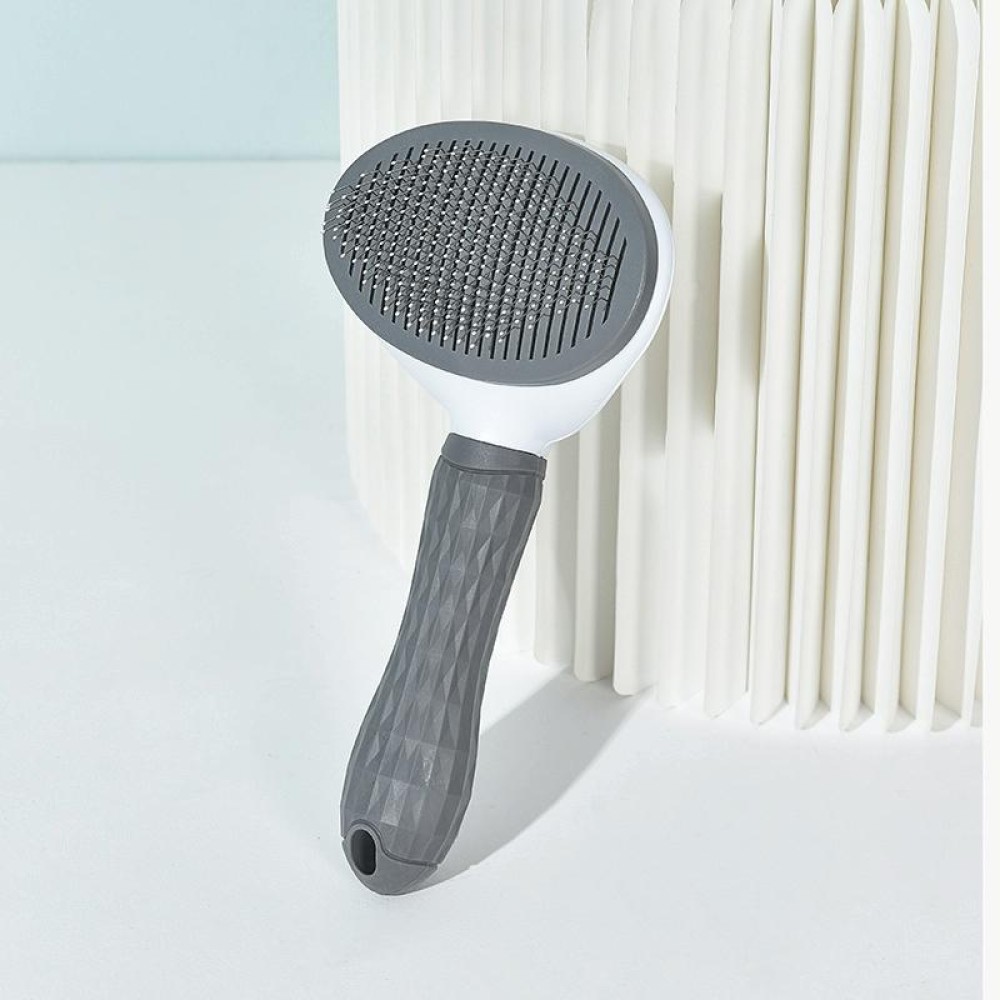 Stainless Steel Needle Automatic Cleaning Pet Hair Removal Dog Brush Pet Comb(Gray Fine Needle)