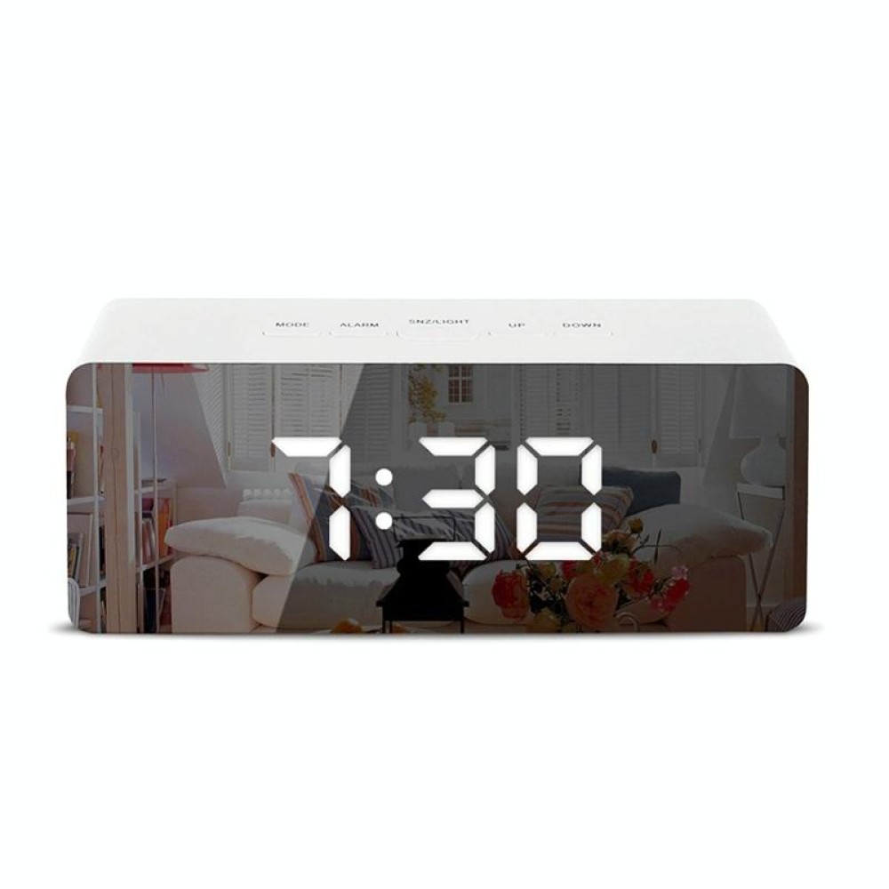 LED Mirror Alarm Clock Digital Snooze Table Clock Electronic Time Temperature Large Display  White Light