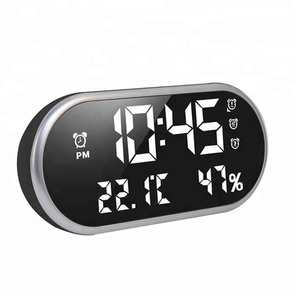 LED Dual USB for Charging Mirror Alarm Clock Thermometer and Hygrometer(Black with 2 Color Lights)