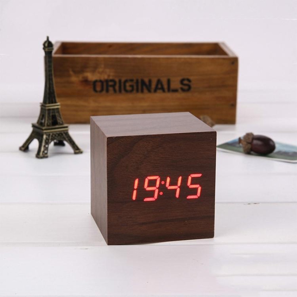 Multicolor Sounds Control Wooden Clock Modern Digital LED Desk Alarm Clock Thermometer Timer Red Wood