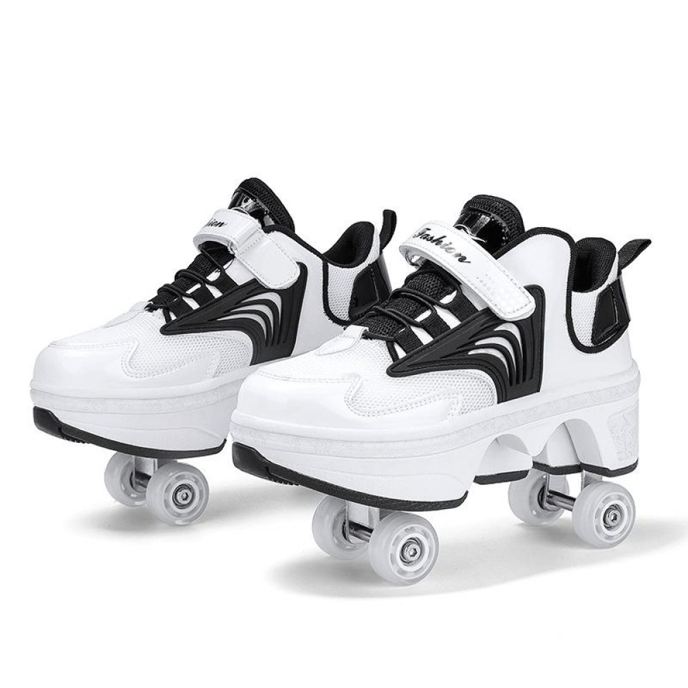 DF03 Children Walking Shoes Four-wheel Retractable Roller Skates, Size:39(Mesh White Black)