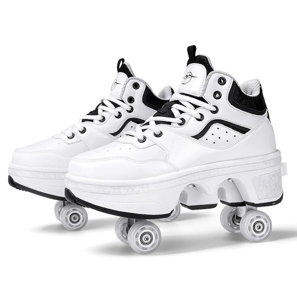 DF06 Walking Shoes Four-wheel Retractable Roller Skates, Size:38(White)