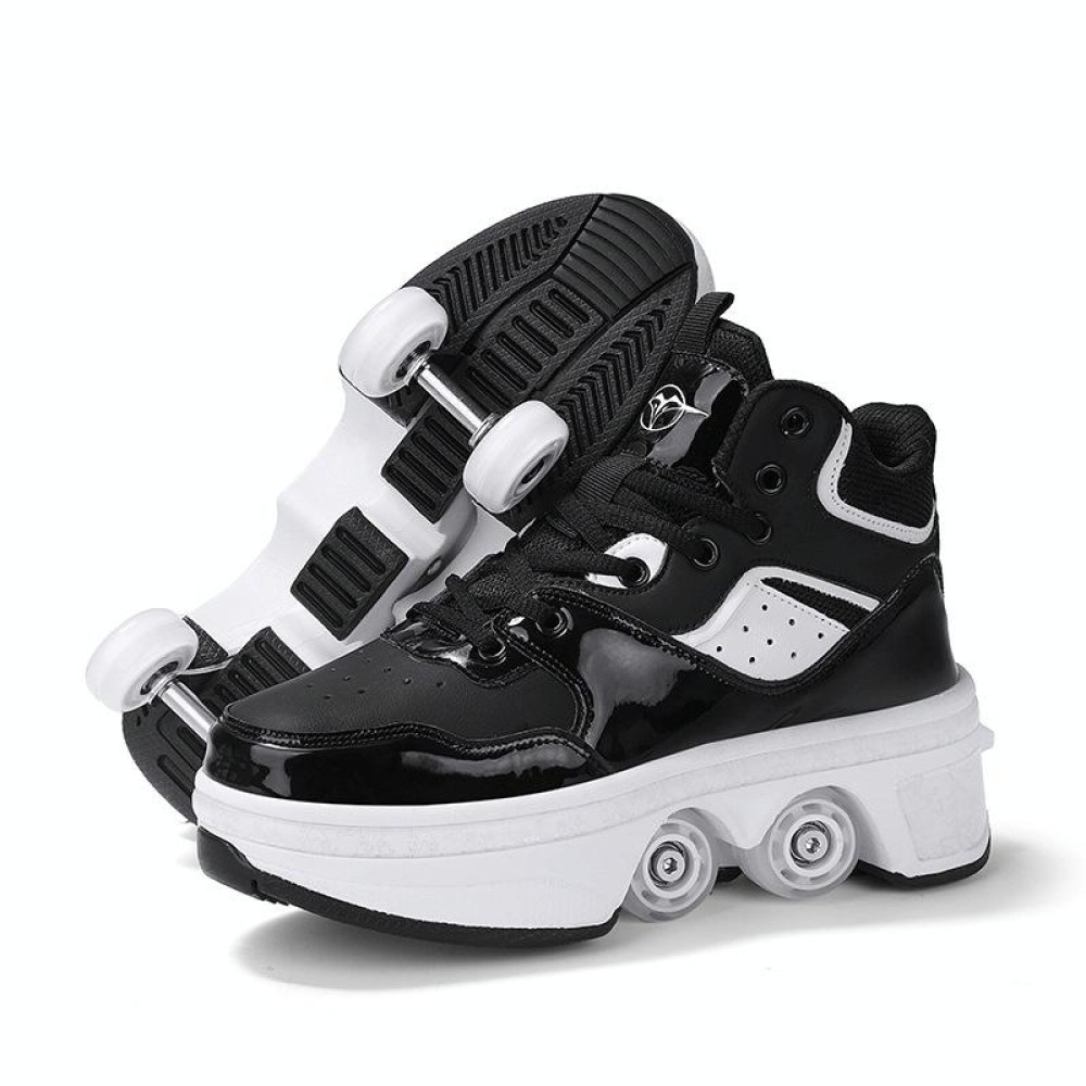 DF06 Walking Shoes Four-wheel Retractable Roller Skates, Size:40(Black)