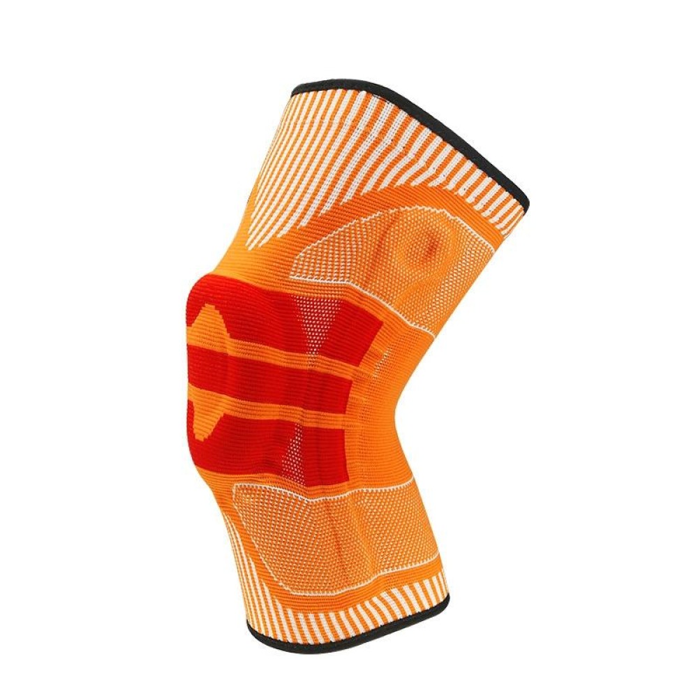 Enhanced Version Silicone Spring Support Knee Pads Knitted High Elastic Breathable Anti-Slip Protective Gear, Size: M (Orange And Red)