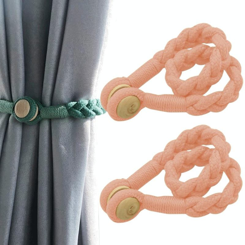 1 Pair Magnetic Buckle Twist Tie For Curtains(Pink)