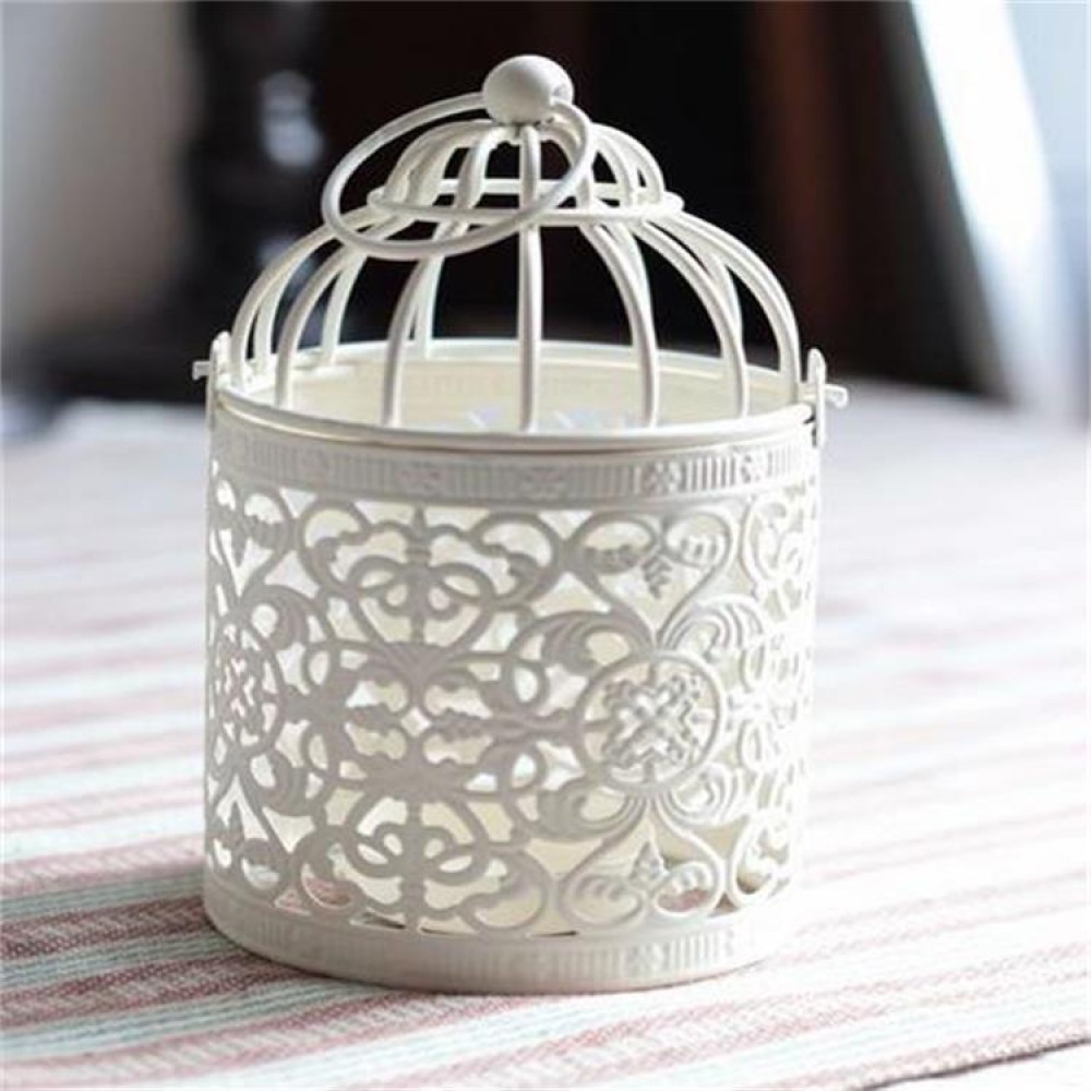 Antique Creative Bird Cage Candlestick Wrought Iron Ornaments Hollow Flower Pattern Home Decoration Crafts(A)