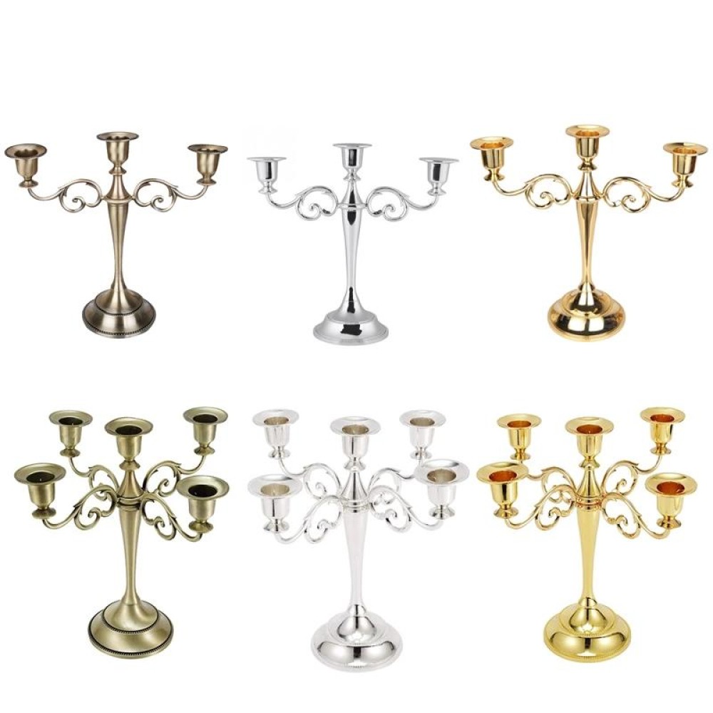 Retro Candlestick Home Decoration Living Room Cafe Theme Restaurant Jewelry Candlelight Dinner Props Gifts, Style:Gold-3 Arms