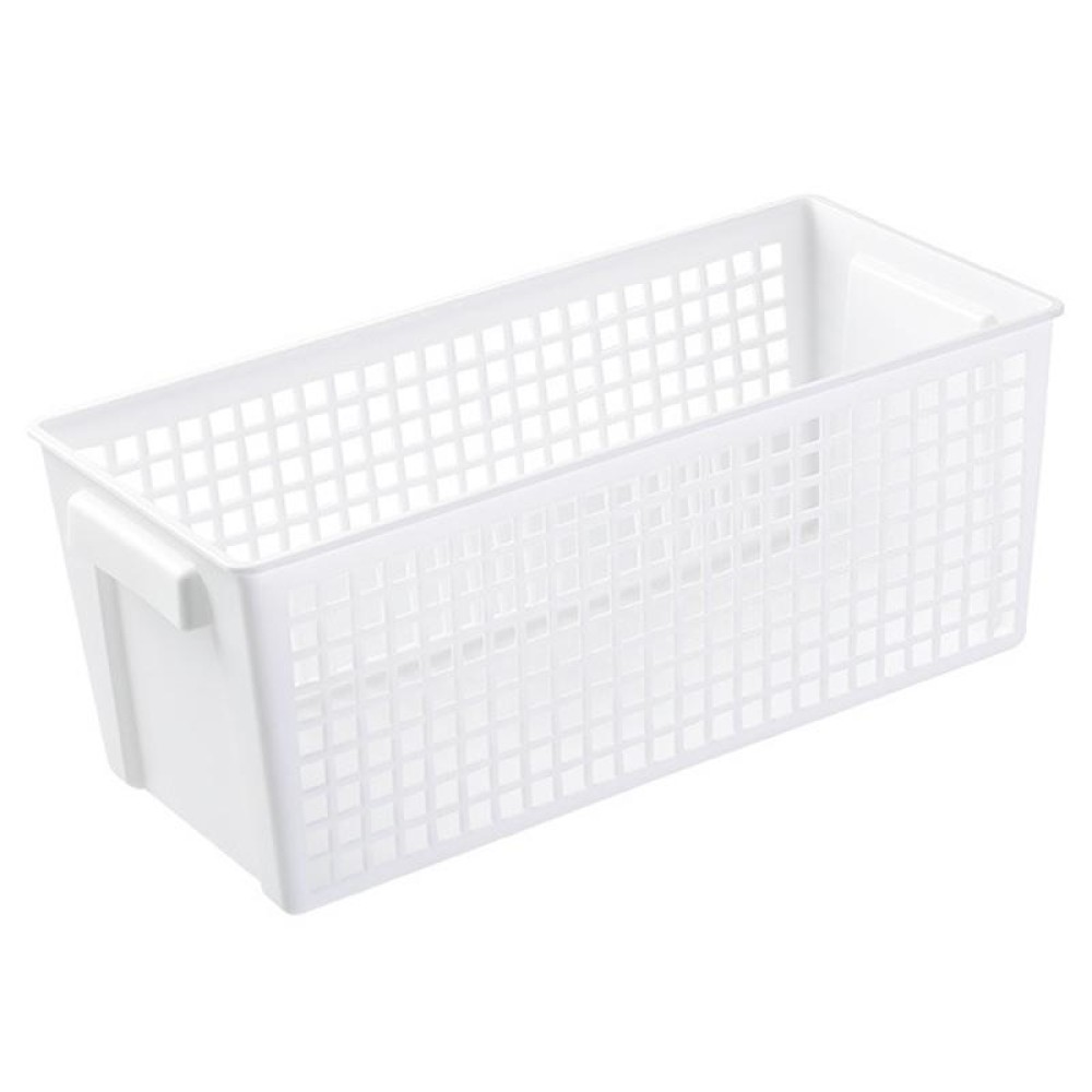 Desktop Snacks & Sundries Storage Basket Rectangular Plastic Storage Basket, Large (White)
