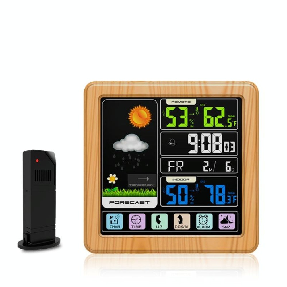 TS-3310 Wireless Weather Clock Multifunctional Color Screen Clock Creative Home Touch Screen Thermometer Wood Grain