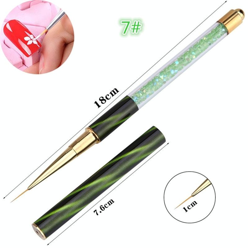 Cat Eye Pen Barrel Painted Pen With Diamond Light Therapy Nail Tool Light Therapy Pen(7# Green Stripes (Long Pull Line))