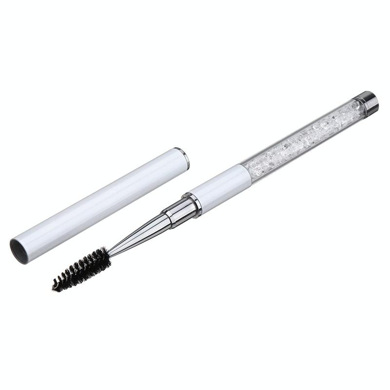 Plastic Pole Eyelash Brush Rhinestone Pole With Pen Sleeve Spiral Eyelash Brush(White)