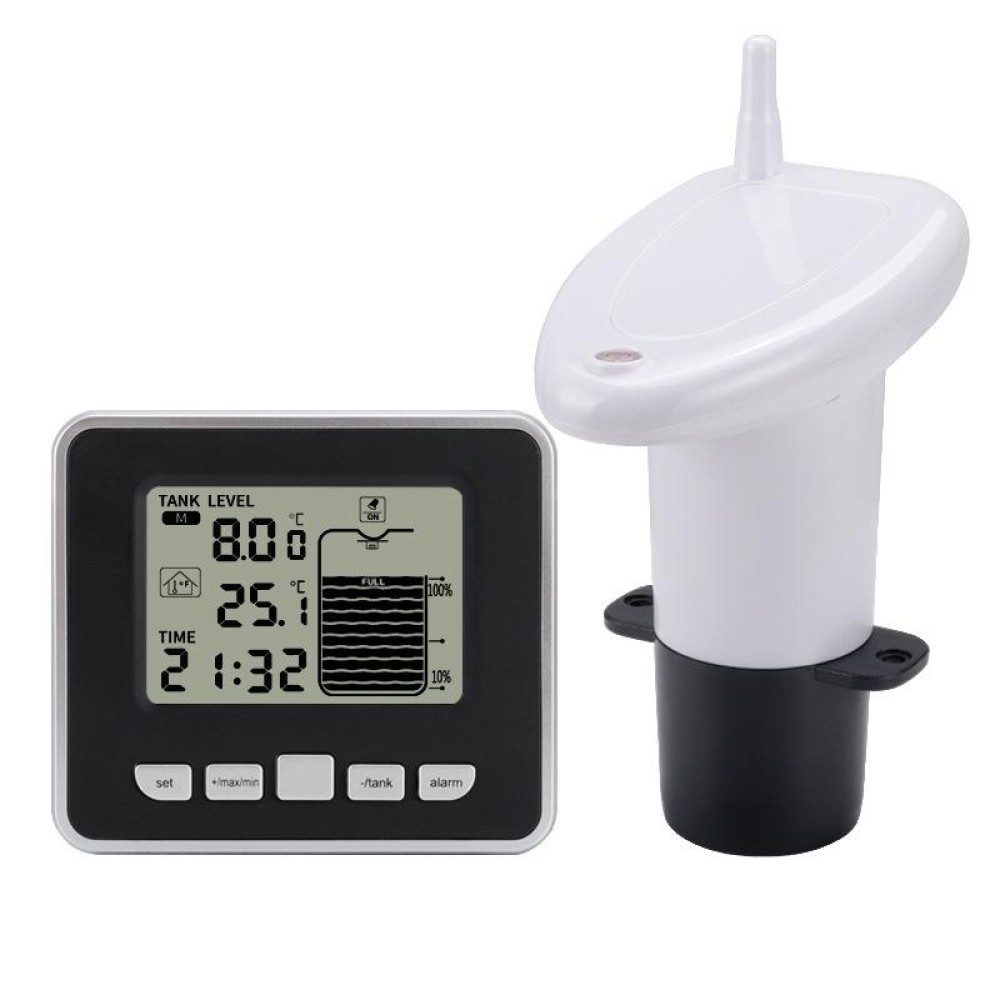 TS-FT002 Multifunctional Ultrasonic Electronic Water Tank Level Gauge With Indoor Temperature Thermometer Clock Display Water Level Gauge