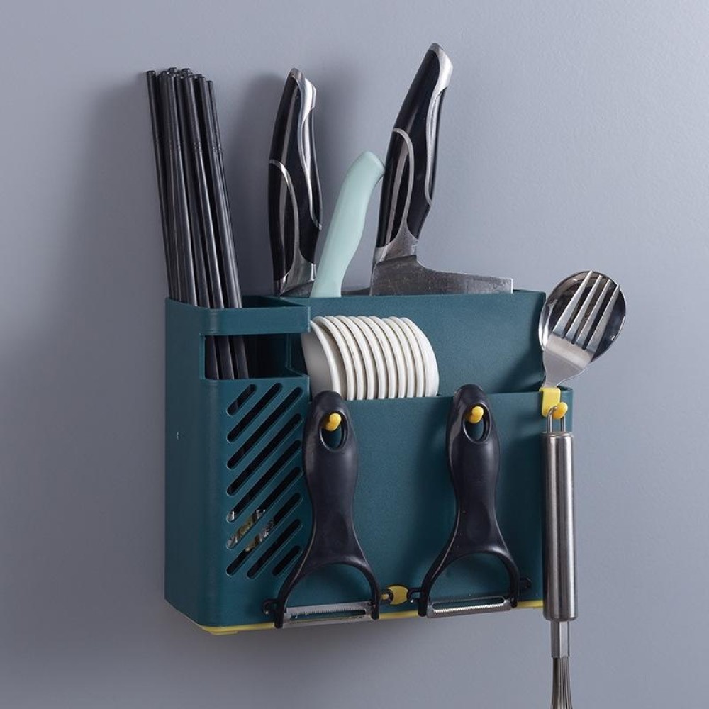 Chopsticks Basket Rack Wall-Mounted Chopstick Cage Household Multifunctional Spoon Knife Holder Integrated CStorage Box(Dark Blue)