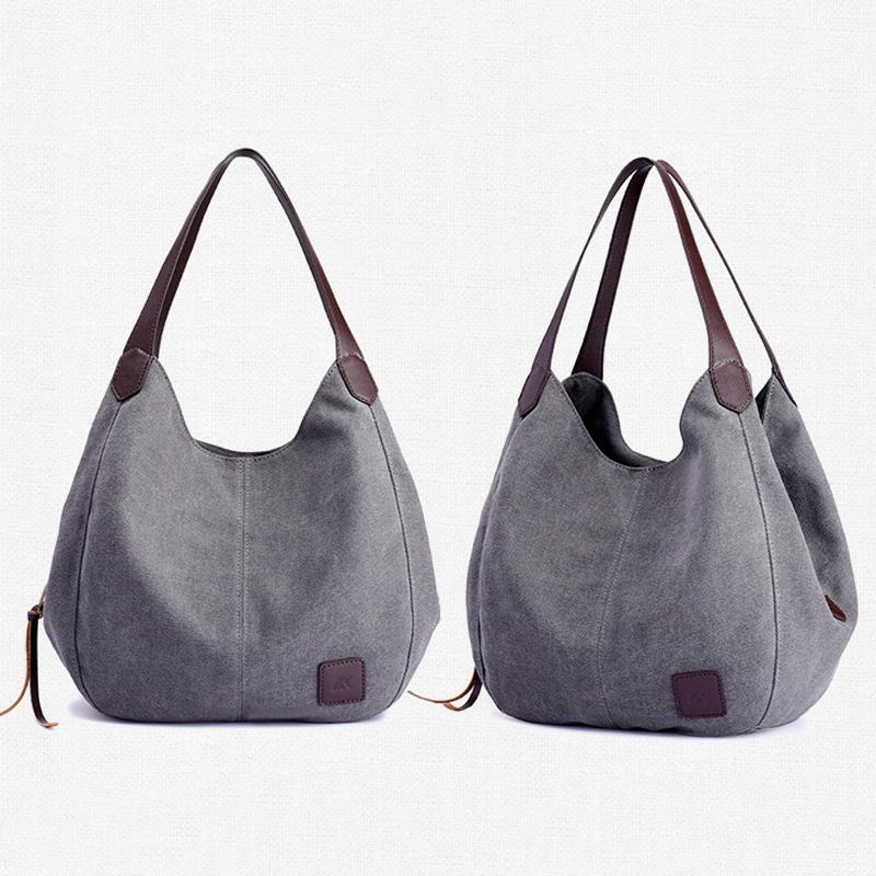 Canvas Bag Simple Wild Lady Retro Art Casual Bag Single Shoulder Bag( Gray)