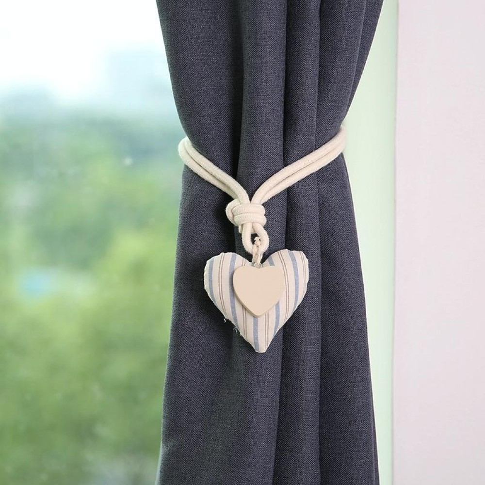 A005 Cotton And Linen Curtain Magnet Bandage Free Perforated Tassel Curtain Buckle(Blue Fine Lines)