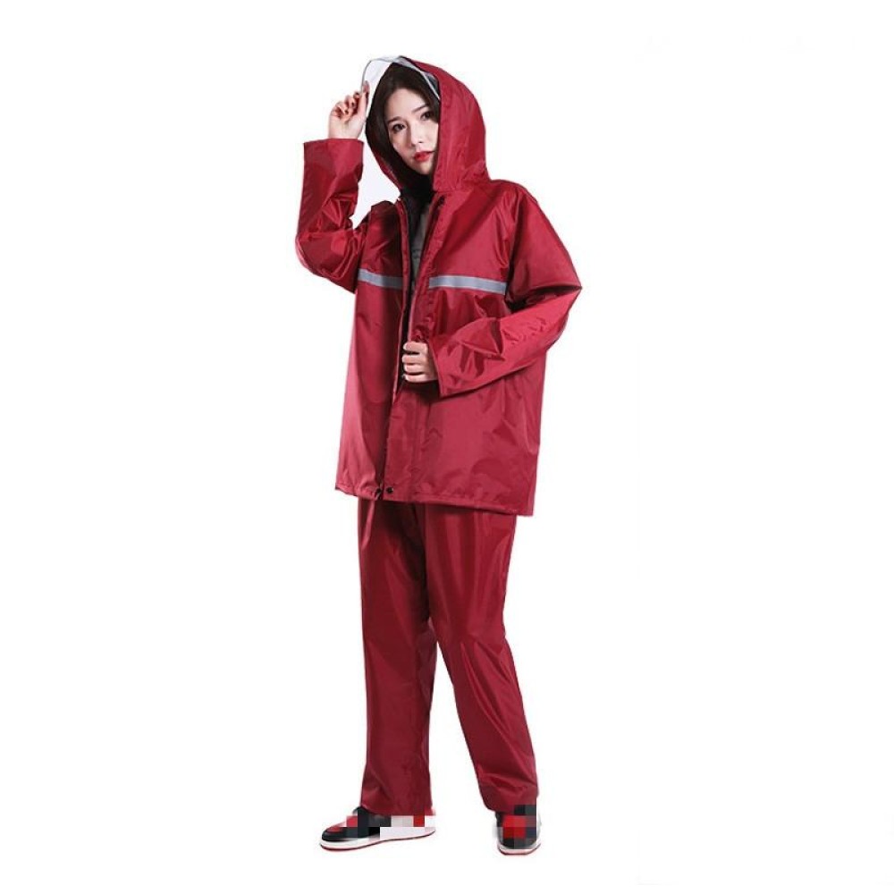 Thickened Labor Protection Reflective Raincoat Rain Pants Split Suit Adult Outdoor Oxford Cloth Riding Duty Raincoat, Size: L(Maroon)