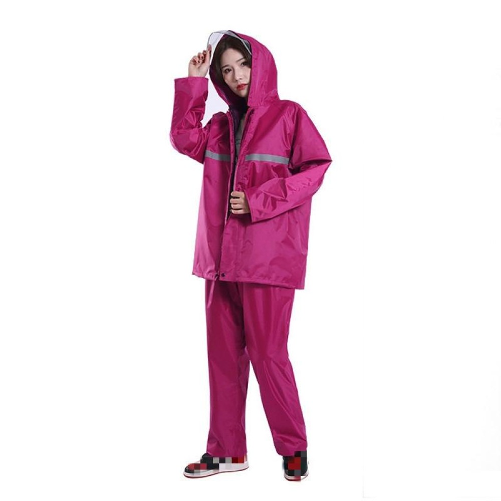 Thickened Labor Protection Reflective Raincoat Rain Pants Split Suit Adult Outdoor Oxford Cloth Riding Duty Raincoat, Size: L(Rose Red)