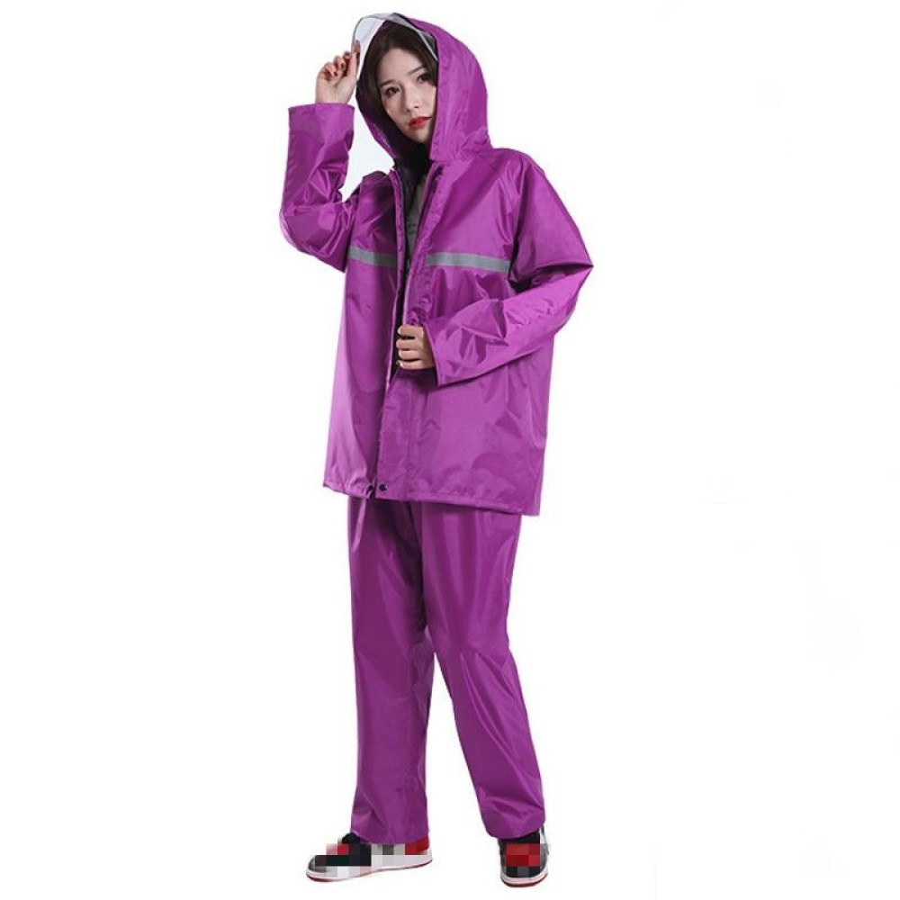 Thickened Labor Protection Reflective Raincoat Rain Pants Split Suit Adult Outdoor Oxford Cloth Riding Duty Raincoat, Size: L(Purple)