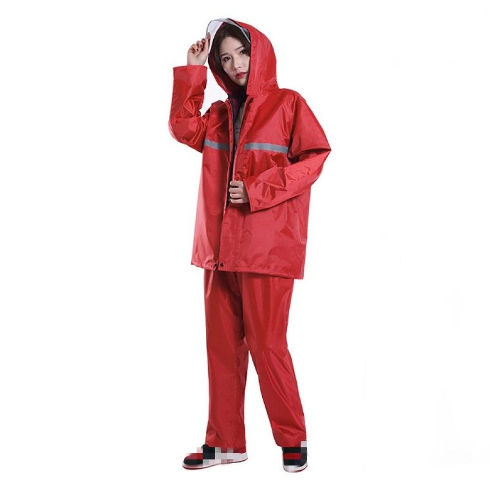 Thickened Labor Protection Reflective Raincoat Rain Pants Split Suit Adult Outdoor Oxford Cloth Riding Duty Raincoat, Size: L(Red)