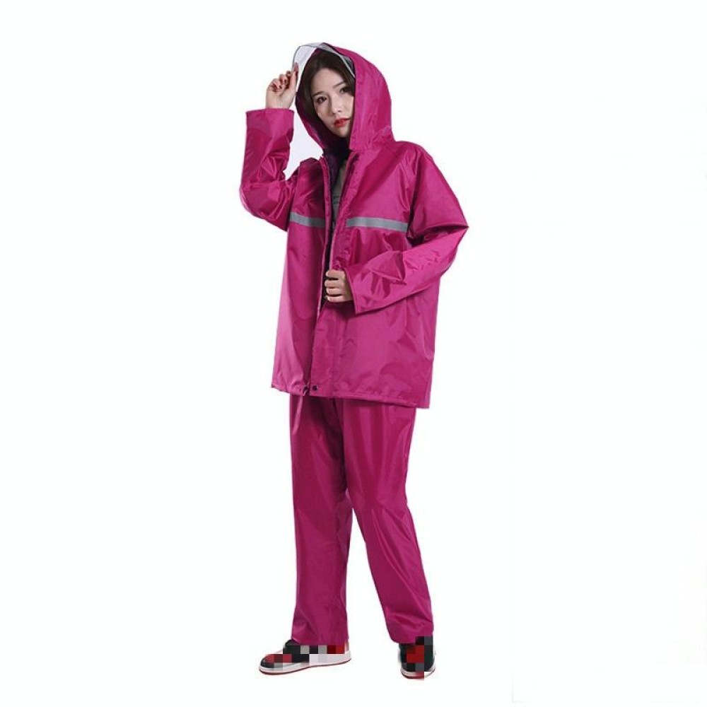 Thickened Labor Protection Reflective Raincoat Rain Pants Split Suit Adult Outdoor Oxford Cloth Riding Duty Raincoat, Size: XXL(Rose Red)
