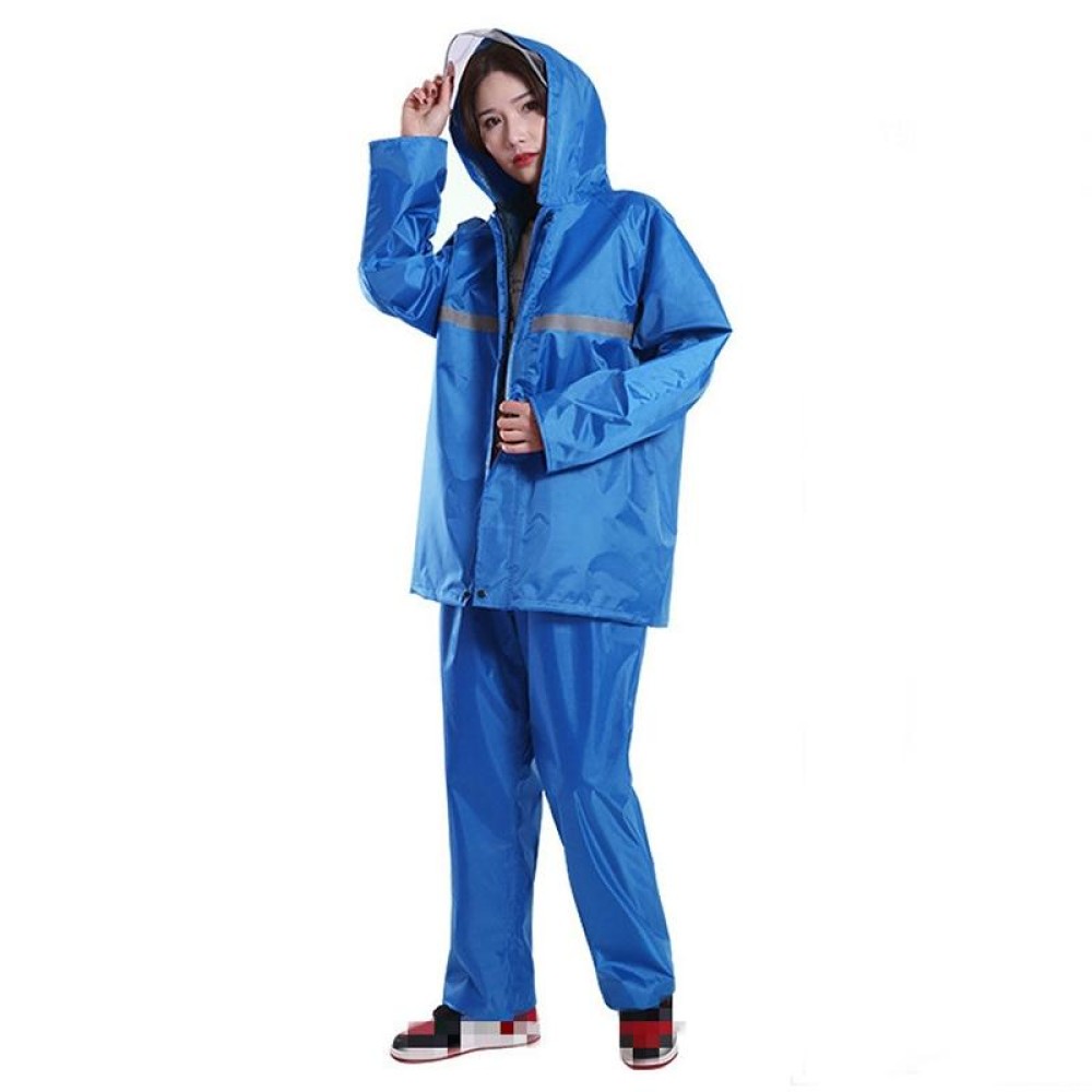 Thickened Labor Protection Reflective Raincoat Rain Pants Split Suit Adult Outdoor Oxford Cloth Riding Duty Raincoat, Size: 4XL(Sapphire Blue)