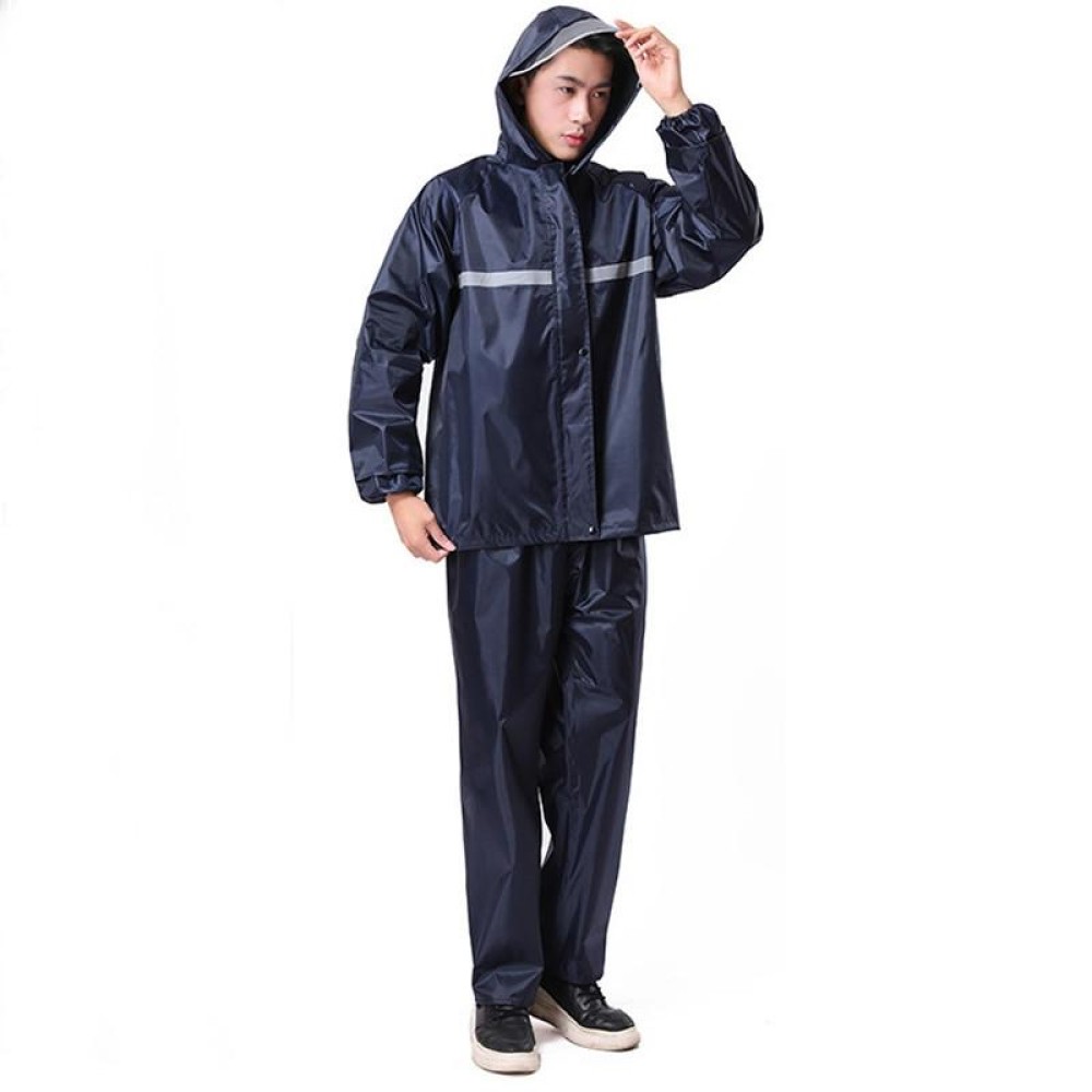Thickened Labor Protection Reflective Raincoat Rain Pants Split Suit Adult Outdoor Oxford Cloth Riding Duty Raincoat, Size: 5XL(Navy Blue)