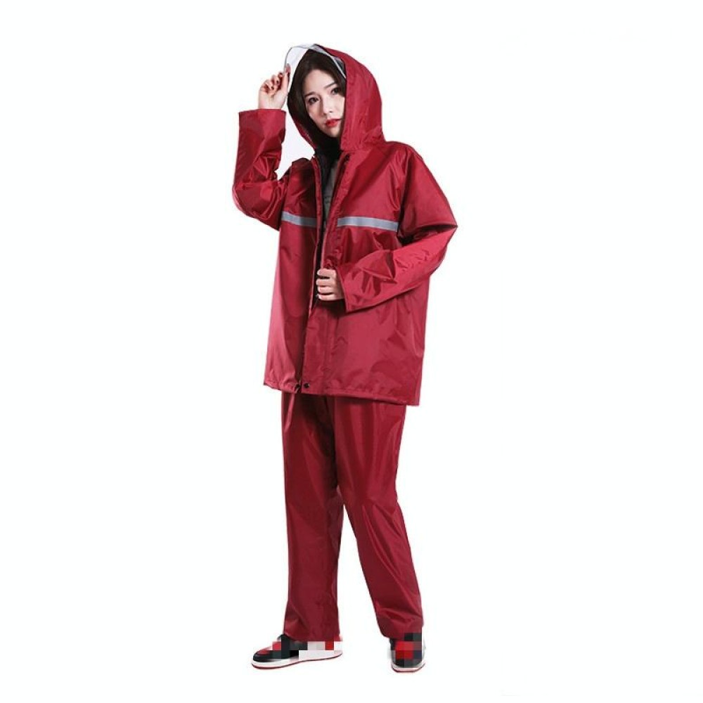 Thickened Labor Protection Reflective Raincoat Rain Pants Split Suit Adult Outdoor Oxford Cloth Riding Duty Raincoat, Size: 5XL(Maroon)
