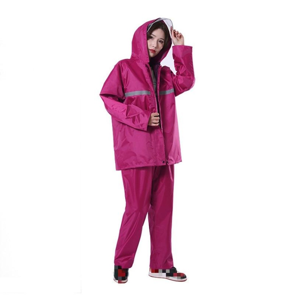 Thickened Labor Protection Reflective Raincoat Rain Pants Split Suit Adult Outdoor Oxford Cloth Riding Duty Raincoat, Size: 5XL(Rose Red)