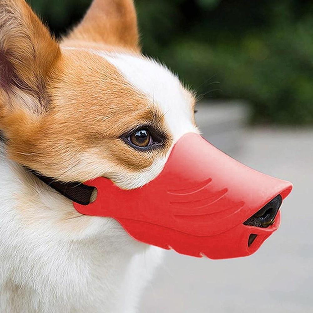 Dog Muzzle Cover Tedike Fund Fur Dog Muzzle Cover Anti-Bite Mouth Cover Silicone Supplies, Specification: S(Red)