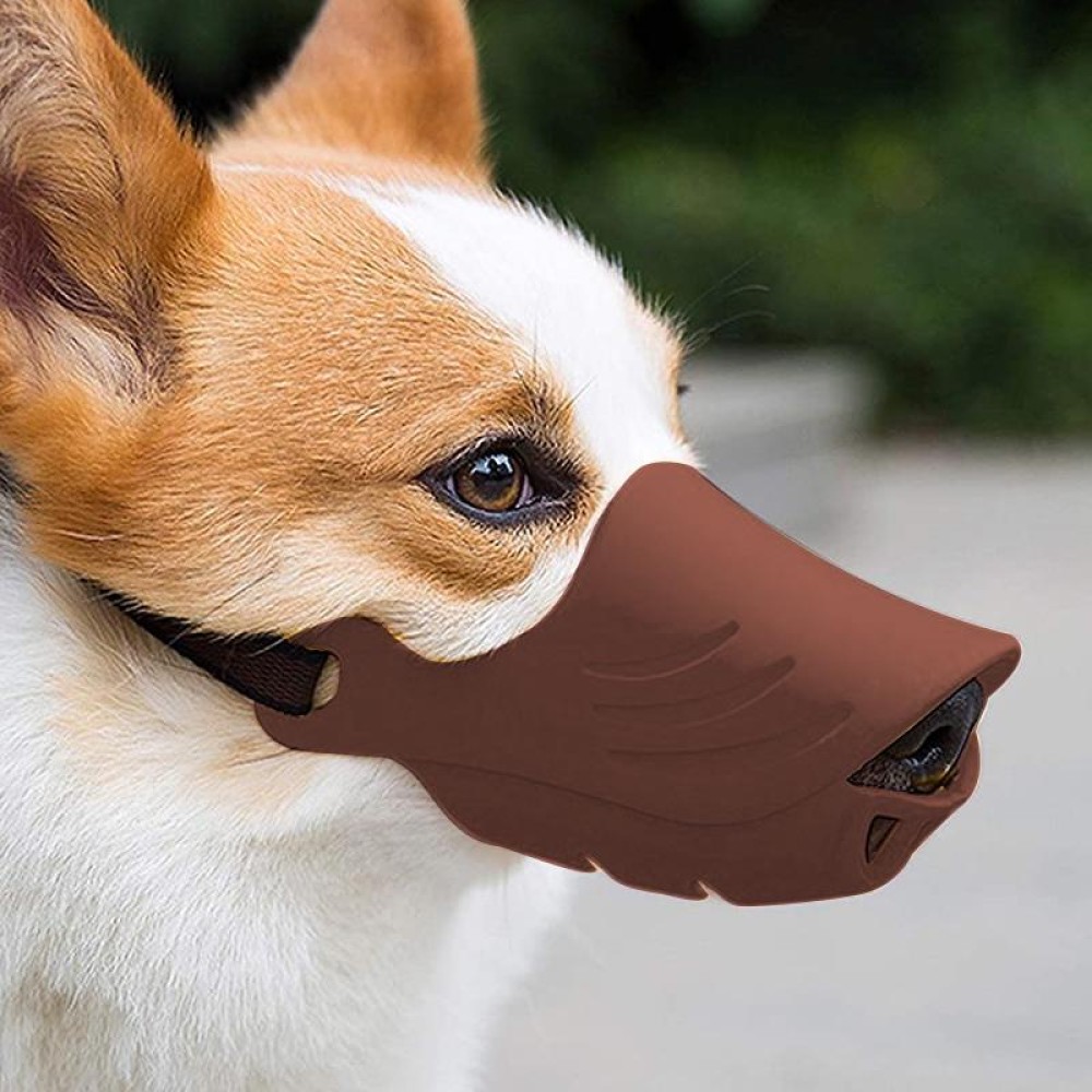 Dog Muzzle Cover Tedike Fund Fur Dog Muzzle Cover Anti-Bite Mouth Cover Silicone Supplies, Specification: L(Brown)