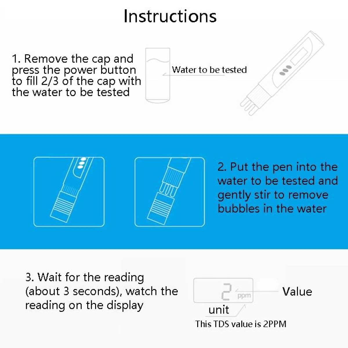 TDS Water Quality Test Pen Conductivity Temperature Detection Drinking Water Purifier Household Water Quality Detection Tool Instrument