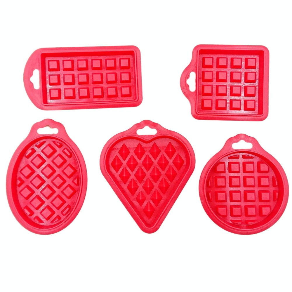 5 in 1 Food Grade Silicone Waffle Mold Kitchen Cake Set Baking Supplies(Red)