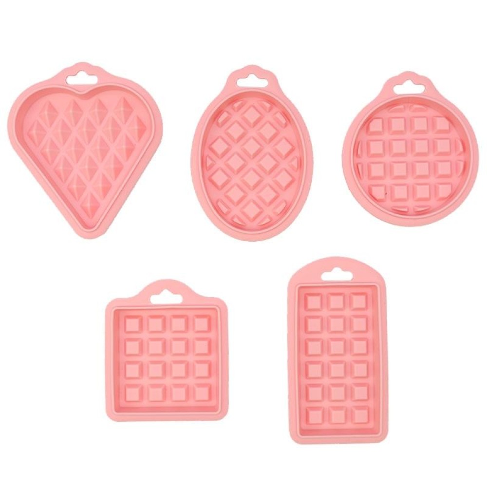 5 in 1 Food Grade Silicone Waffle Mold Kitchen Cake Set Baking Supplies(Pink)