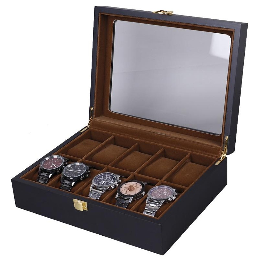 Wooden Baking Paint Watch Box Jewelry Storage Display Box(10-bit Black + Brown Matte)