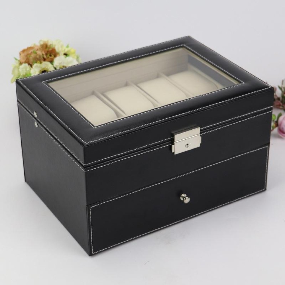 PU Leather Double Layer 20-Digit Watch Box Jewelry Gift Storage Box