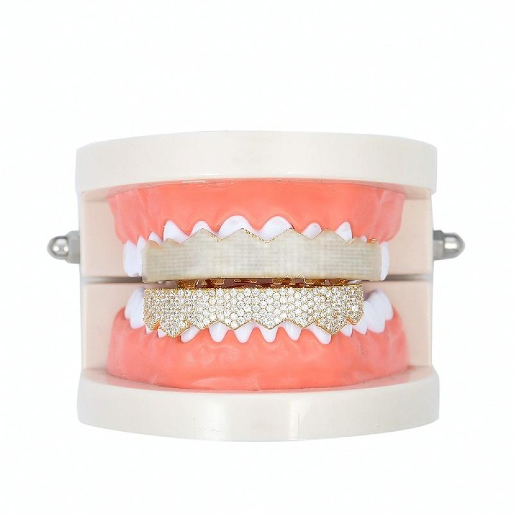 Hip-HopGold-Plated Micro-Inlaid Zircon 8 Gold Braces, Colour: Gold Lower Teeth
