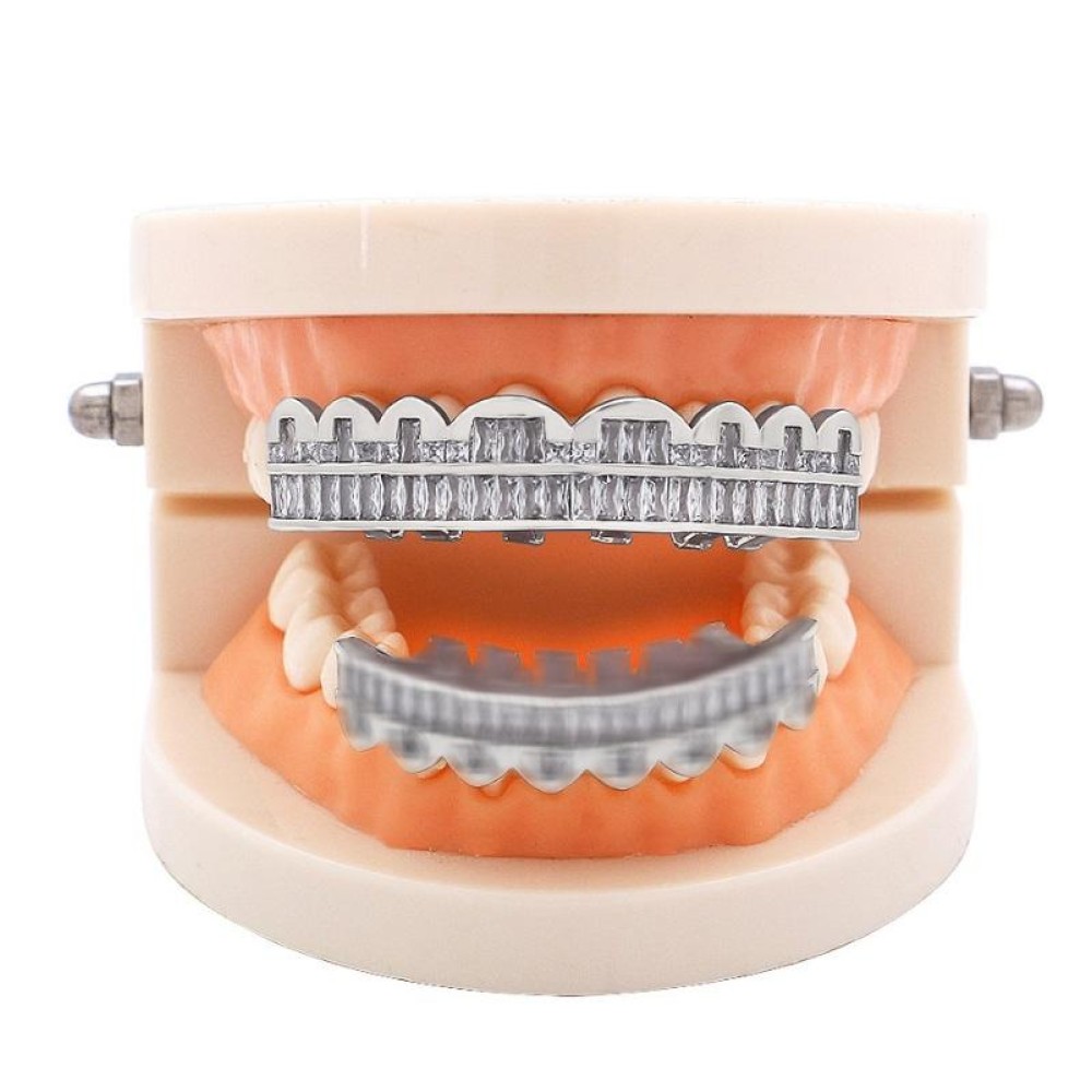 8 Teeth Square Zirconium Gold Teeth Hip Hop Braces, Colour: Silver Upper Teeth