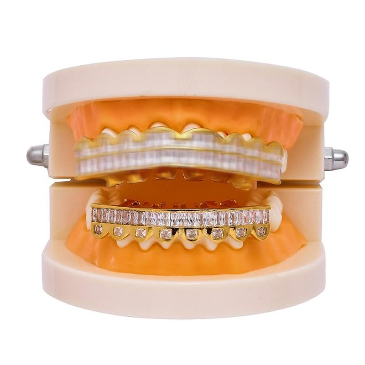 8 Teeth Square Zirconium Gold Teeth Hip Hop Braces, Colour: Gold Lower Teeth